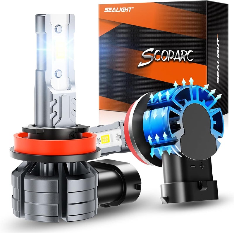 SEALIGHT مصباح ضباب LED H11 H8، سلسلة S2S 800% أكثر سطوعًا 6500K مصباح ضباب H11 بحجم 1:1، عمر افتراضي 50000+ ساعة مصباح LED H16، عبوة من 2 - Image 1